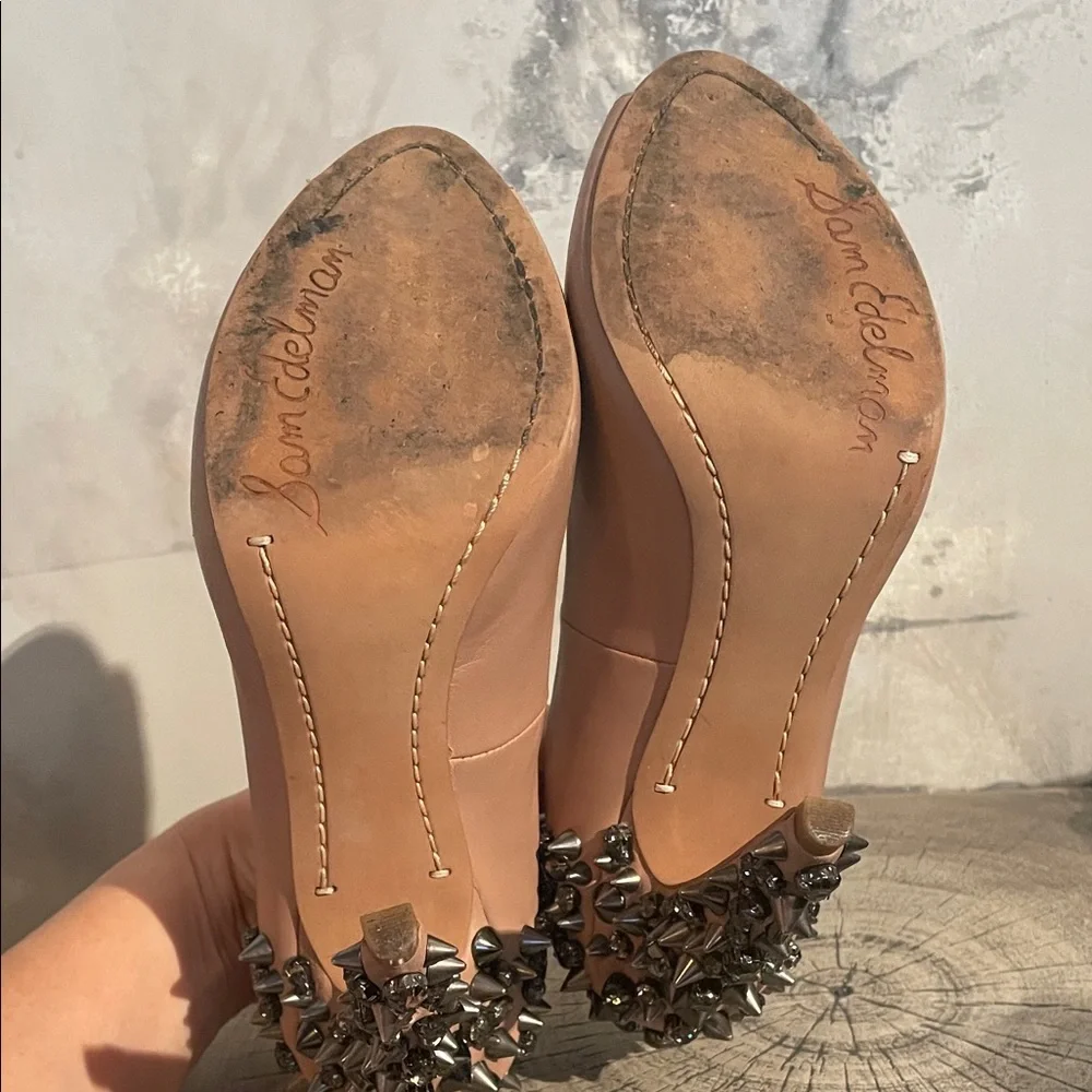 Sam Edelman Tan Peep Toe Heels with Studded Back